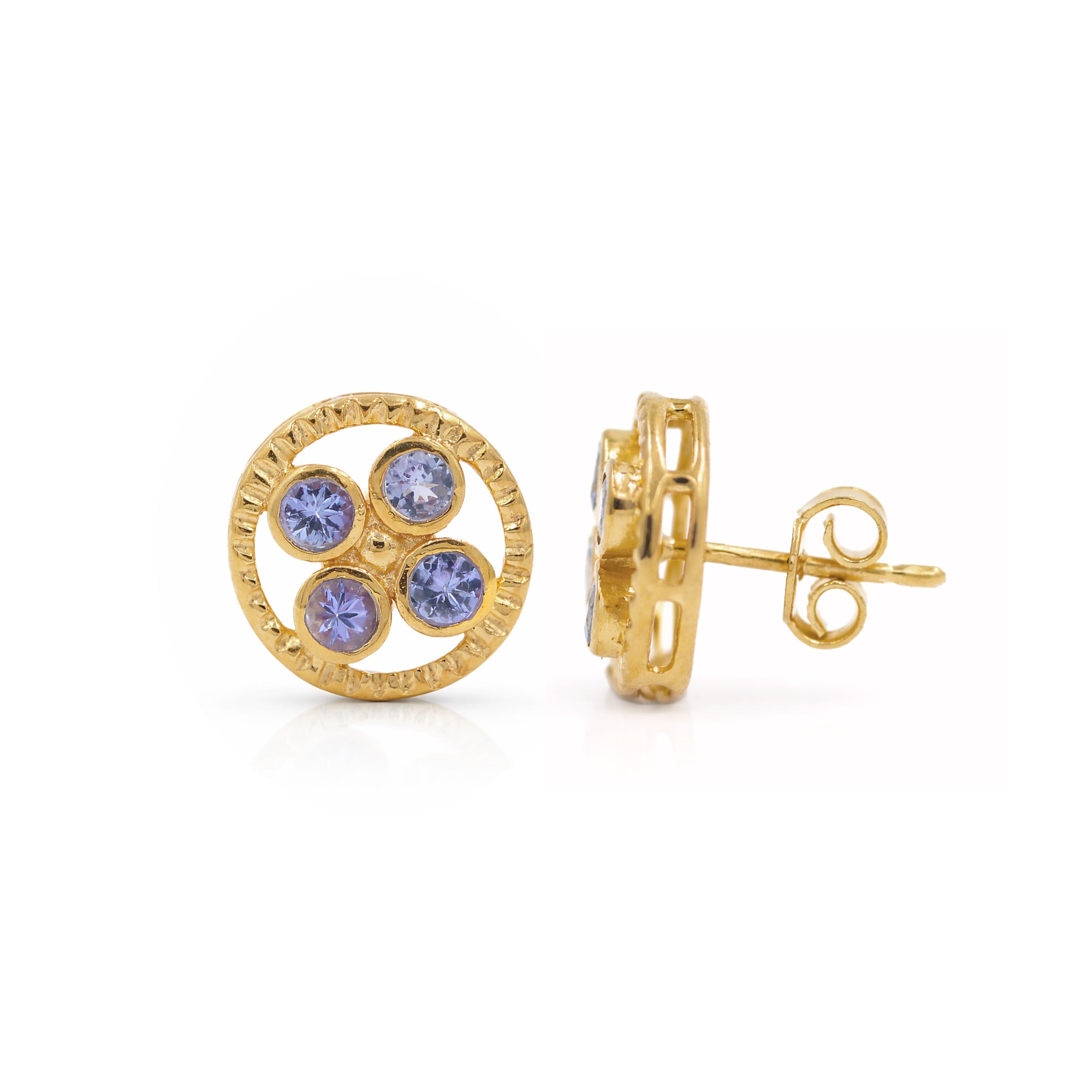 Geranium Flower Tanzanite Stud Earrings in 925 Silver