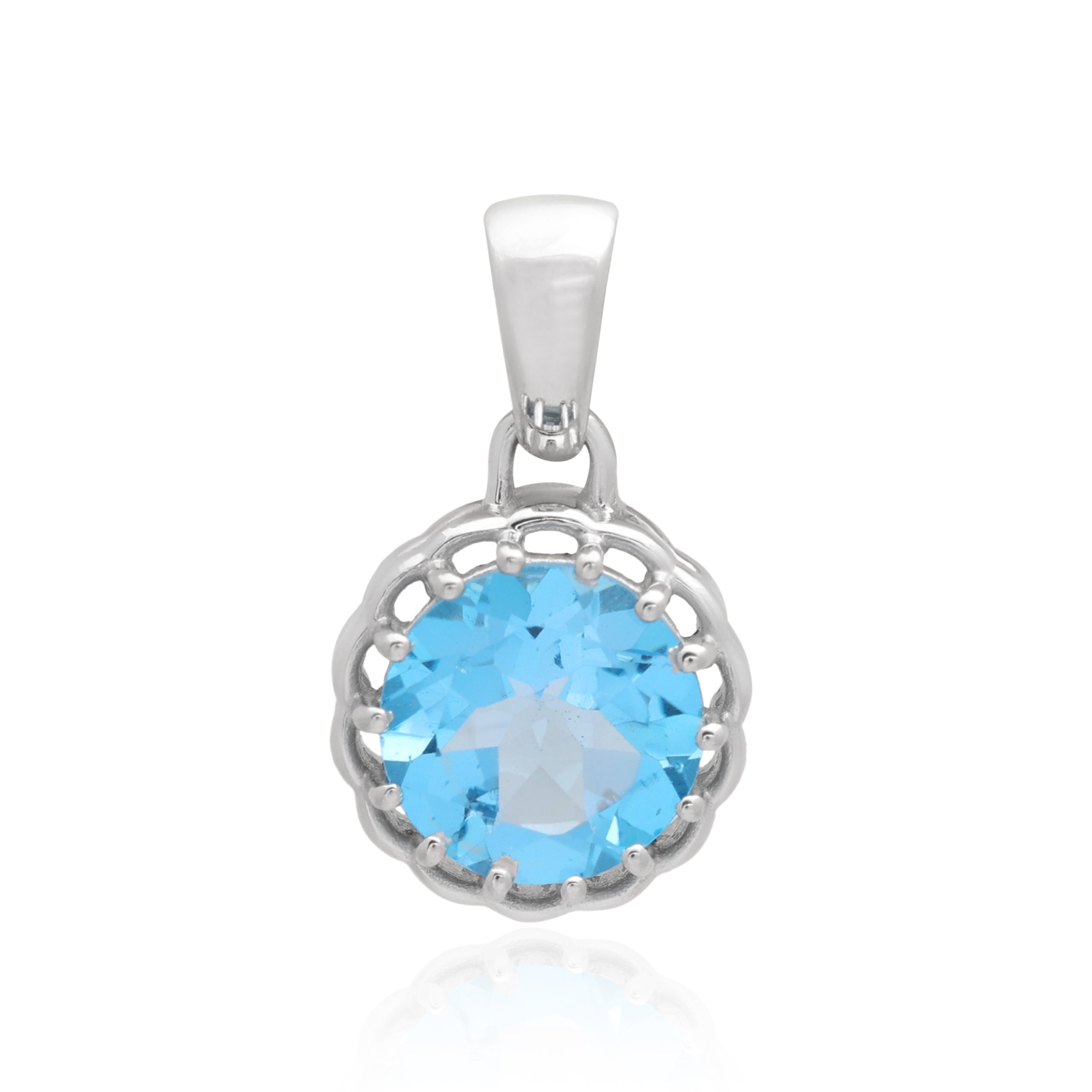 Swiss Blue Topaz Round Pendant with Prong Setting