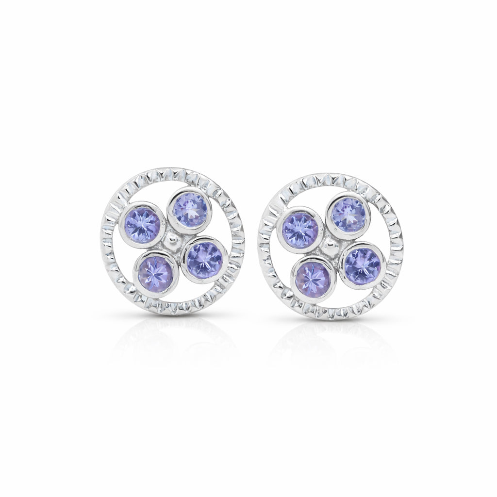 Geranium Flower Tanzanite Stud Earrings in 925 Silver