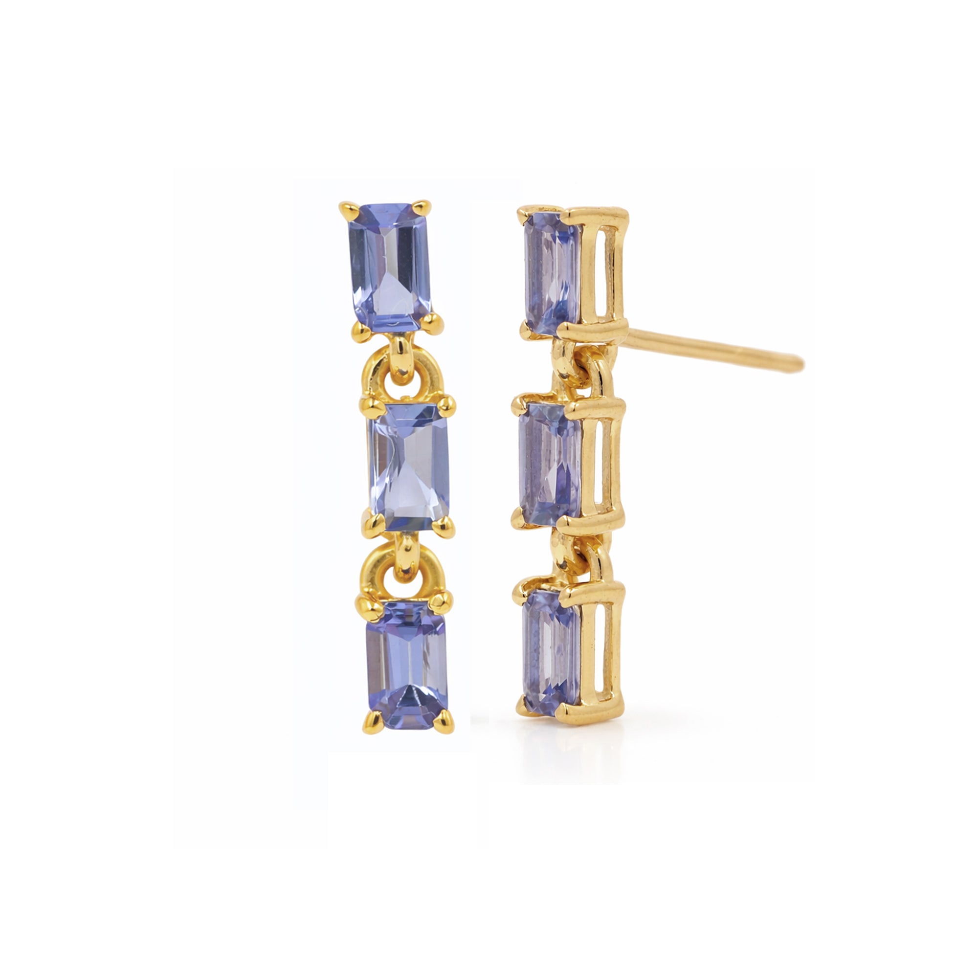 Octagon Tanzanite Drop Stud Earrings in 925 Silver