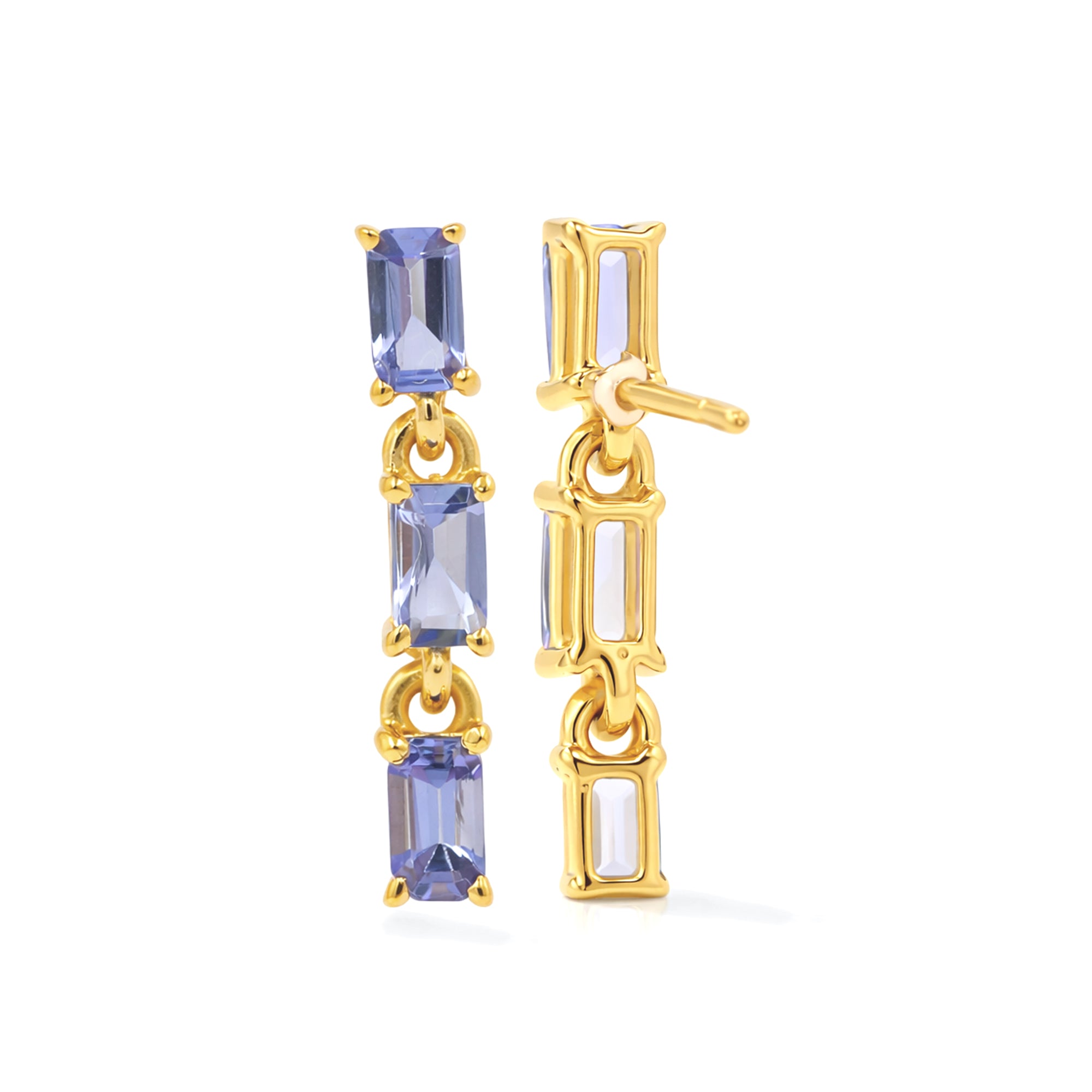 Octagon Tanzanite Drop Stud Earrings in 925 Silver