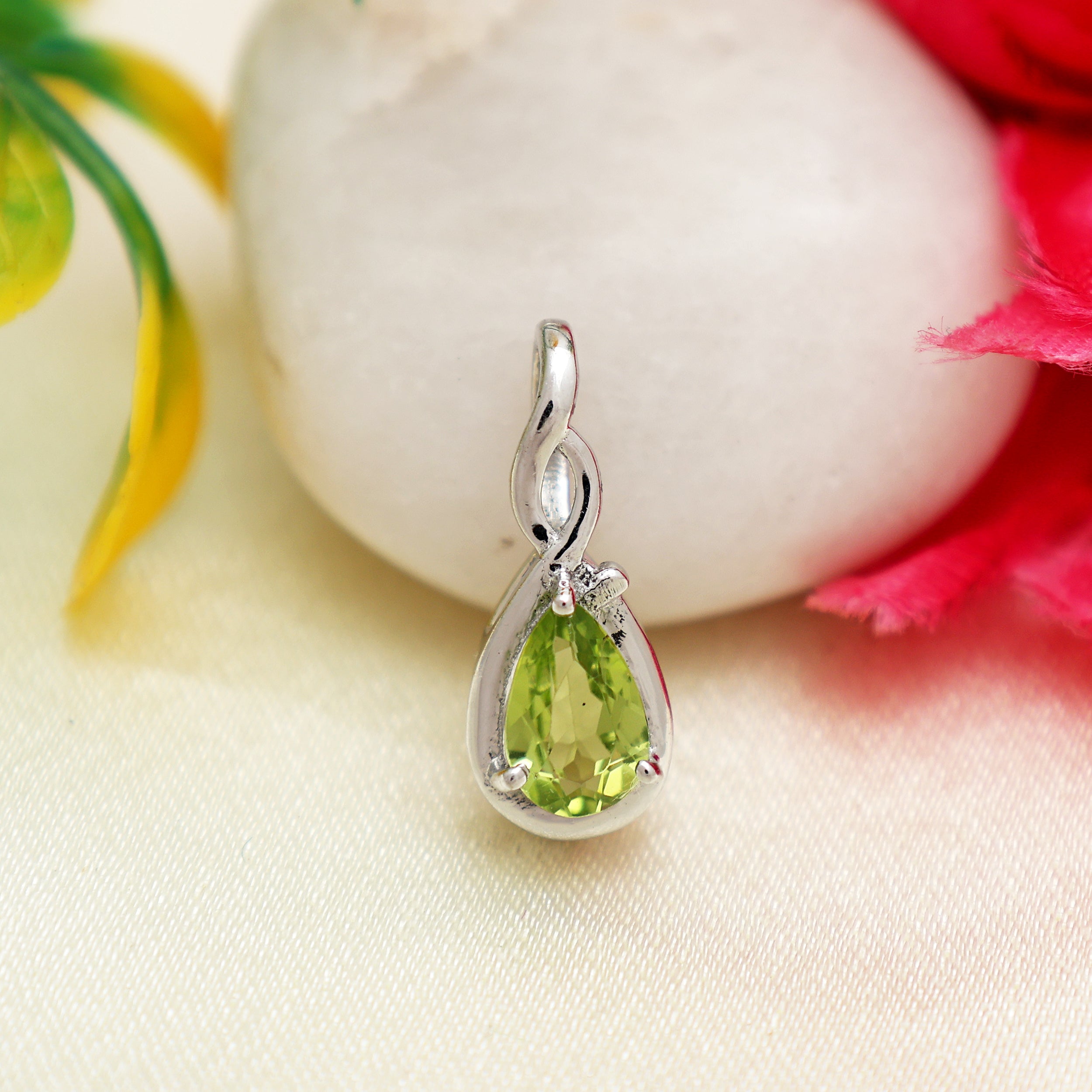 Peridot Pear Pendant with Prong Setting