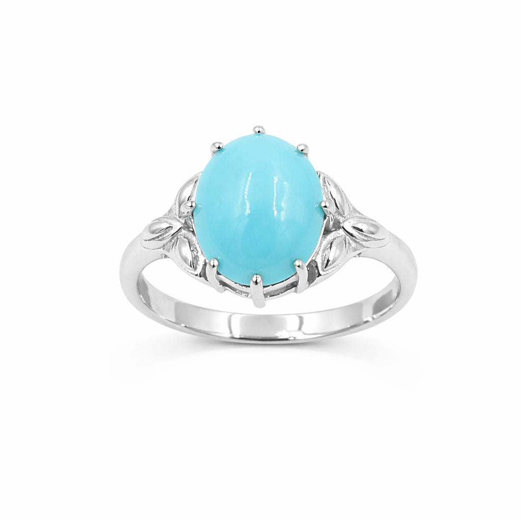 Turquoise Oval Cabochon Leaf Design Ring 925 Silver