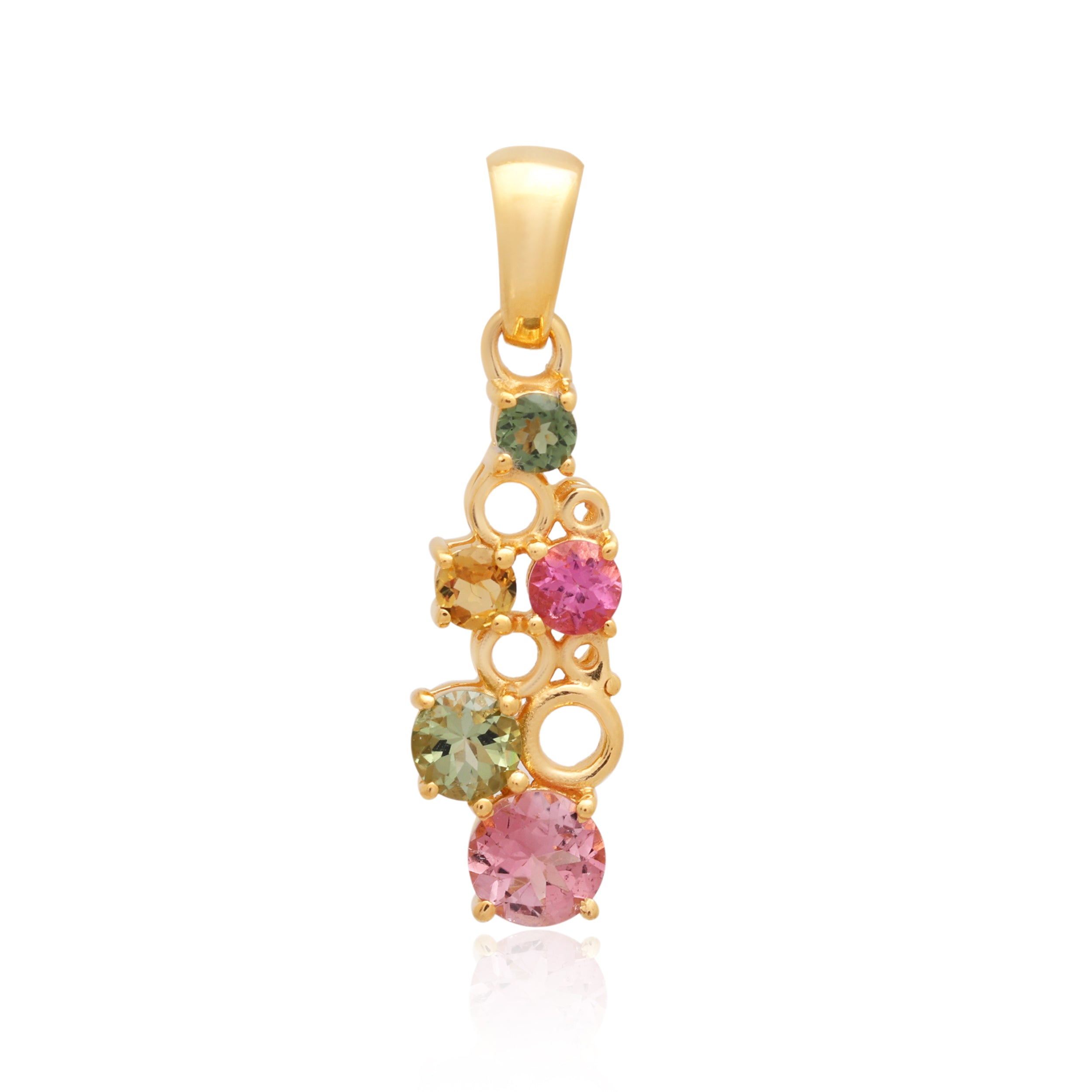 Multi Tourmaline Round Pendant with Prong Setting