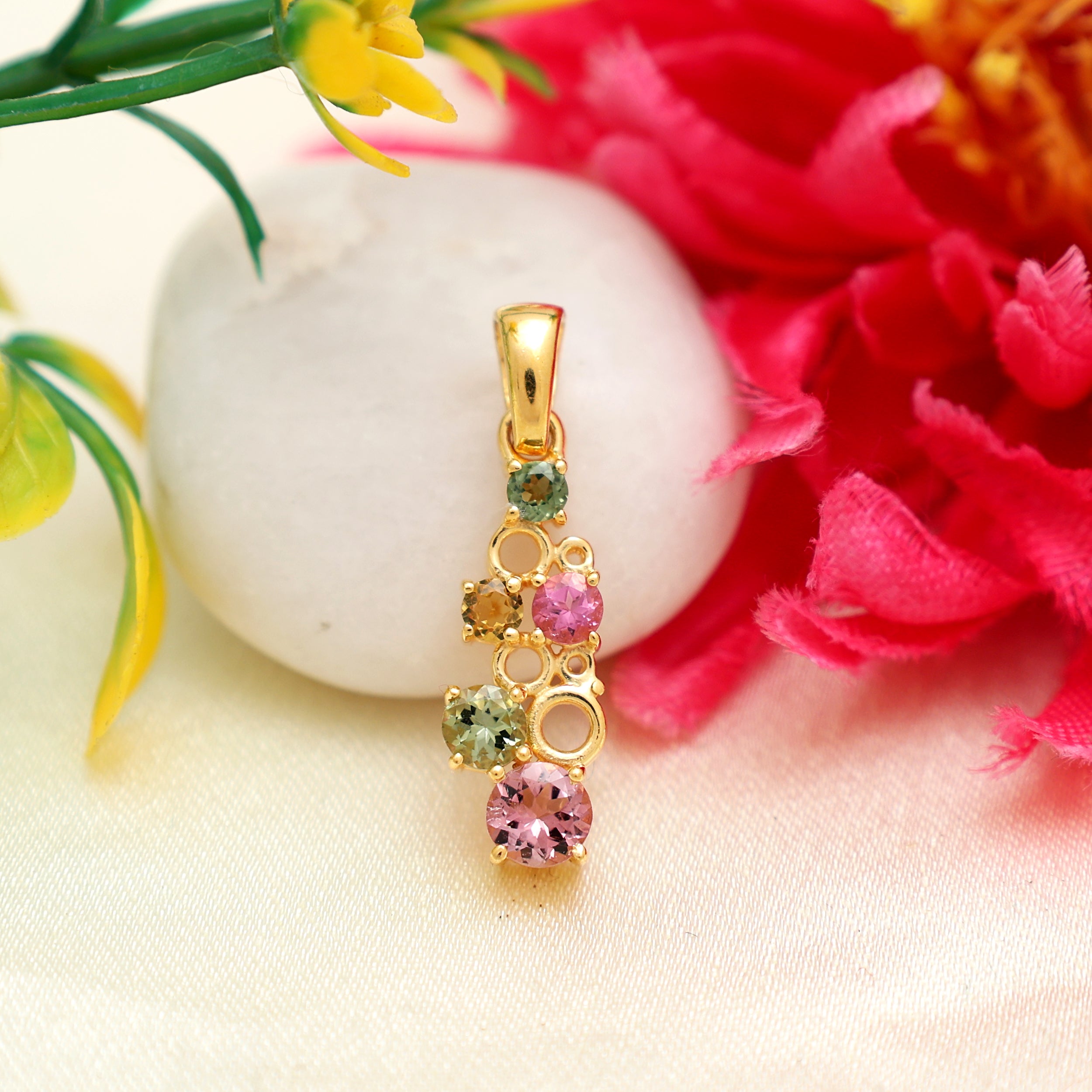 Multi Tourmaline Round Pendant with Prong Setting