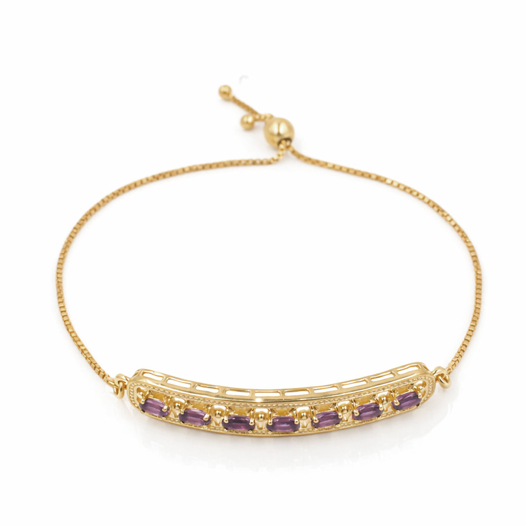 Rhodolite Garnet Oval Semi-Circle Bar Chain Bracelet in 925 Silver