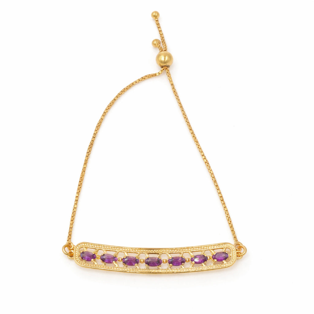 Rhodolite Garnet Oval Semi-Circle Bar Chain Bracelet in 925 Silver