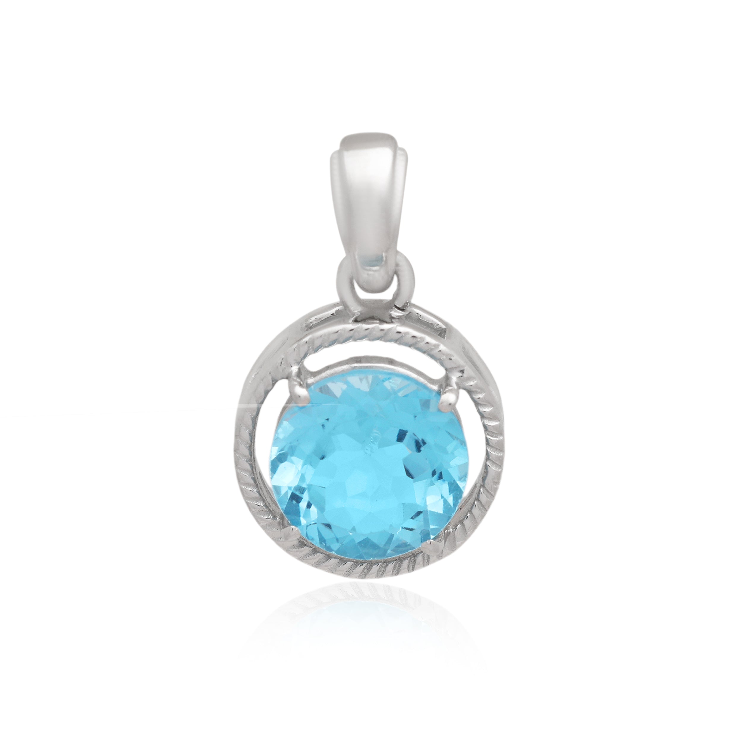 Swiss Blue Topaz Round Pendant with Prong Setting