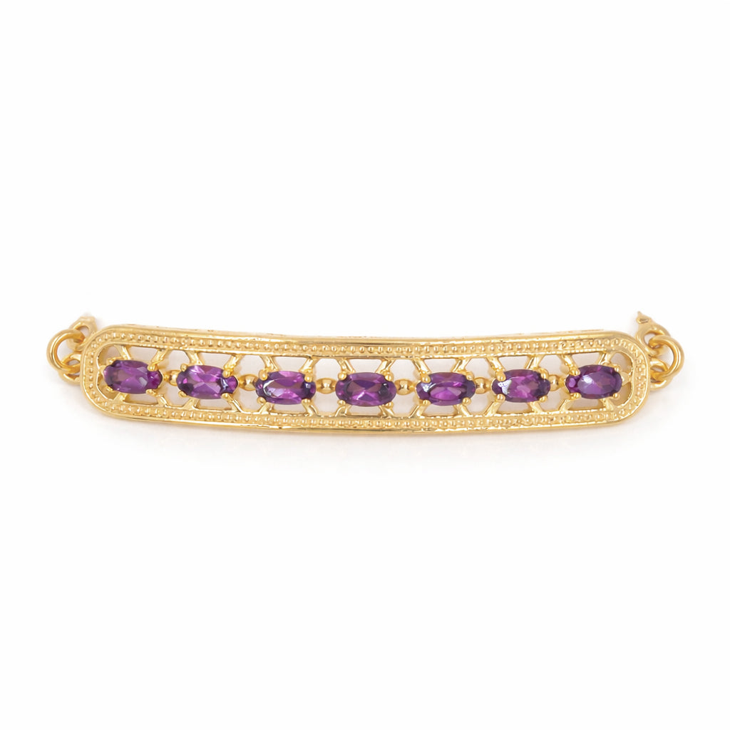 Rhodolite Garnet Oval Semi-Circle Bar Chain Bracelet in 925 Silver