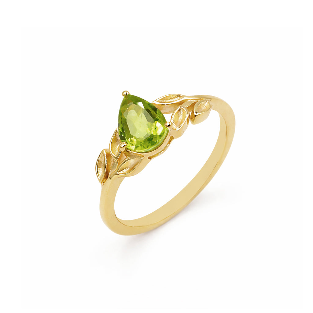 Silver 925 Leaf-Inspired Peridot Ring