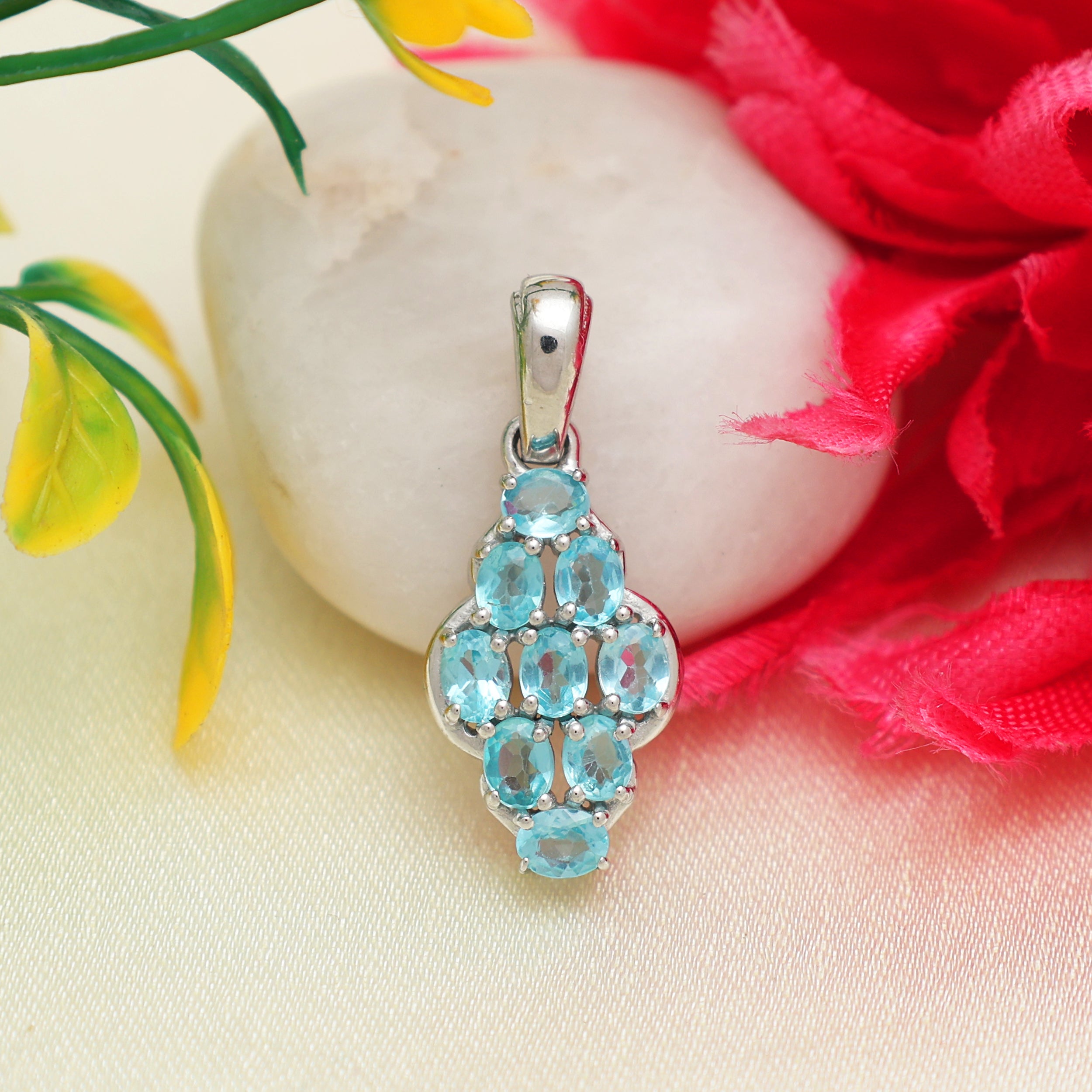 Sky Apatite Oval Pendant with Prong Setting