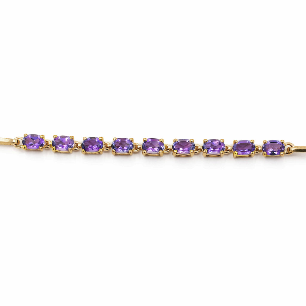 Amethyst Oval Stone Long Link Chain Bracelet in 925 Silver