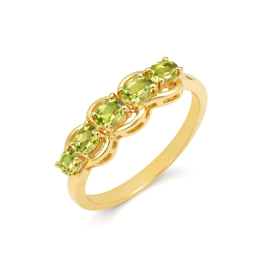Peridot Five Stone Fancy Band Ring in 925 Silver