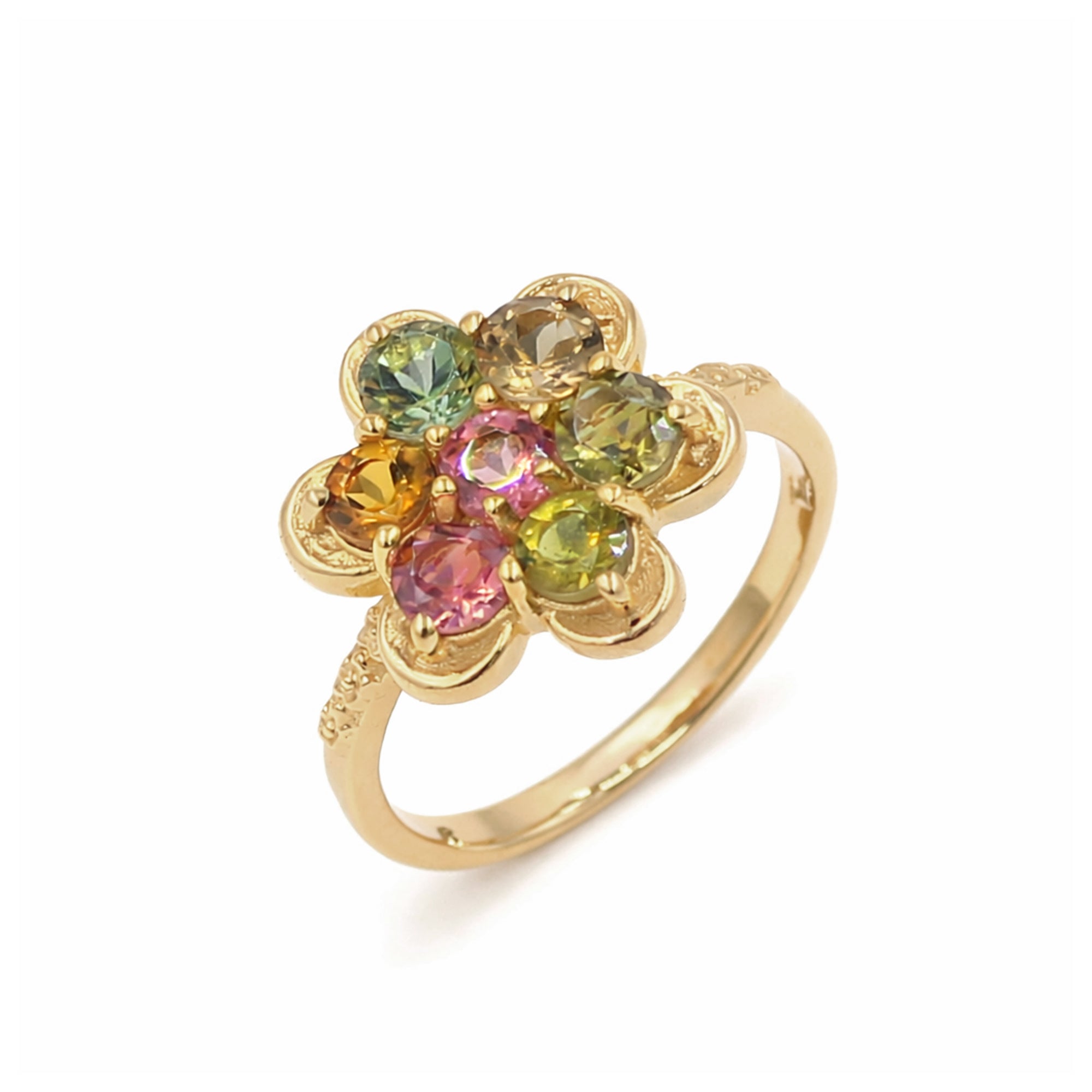 Multi Tourmaline Floral Cluster Ring in 925 Silver