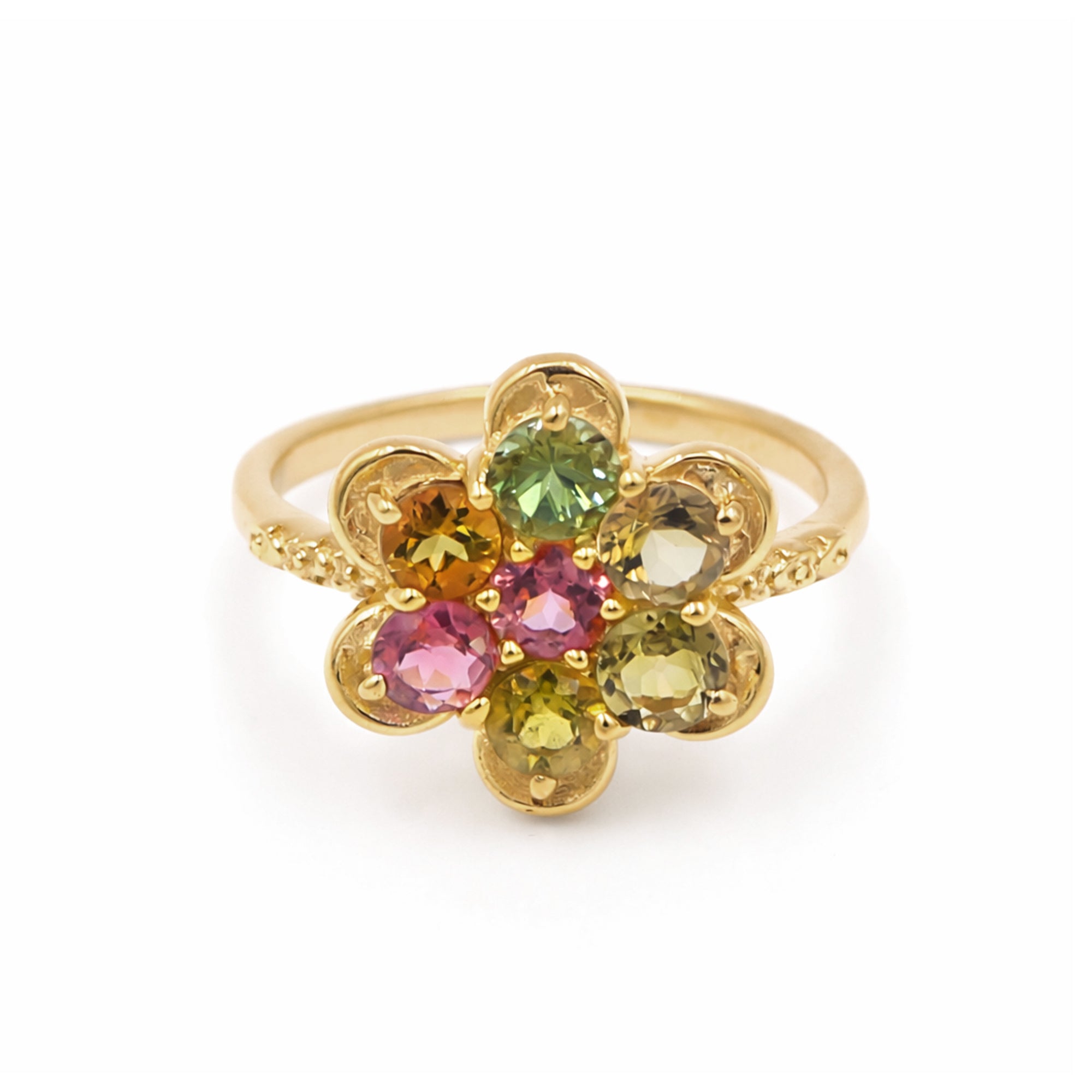Multi Tourmaline Floral Cluster Ring in 925 Silver