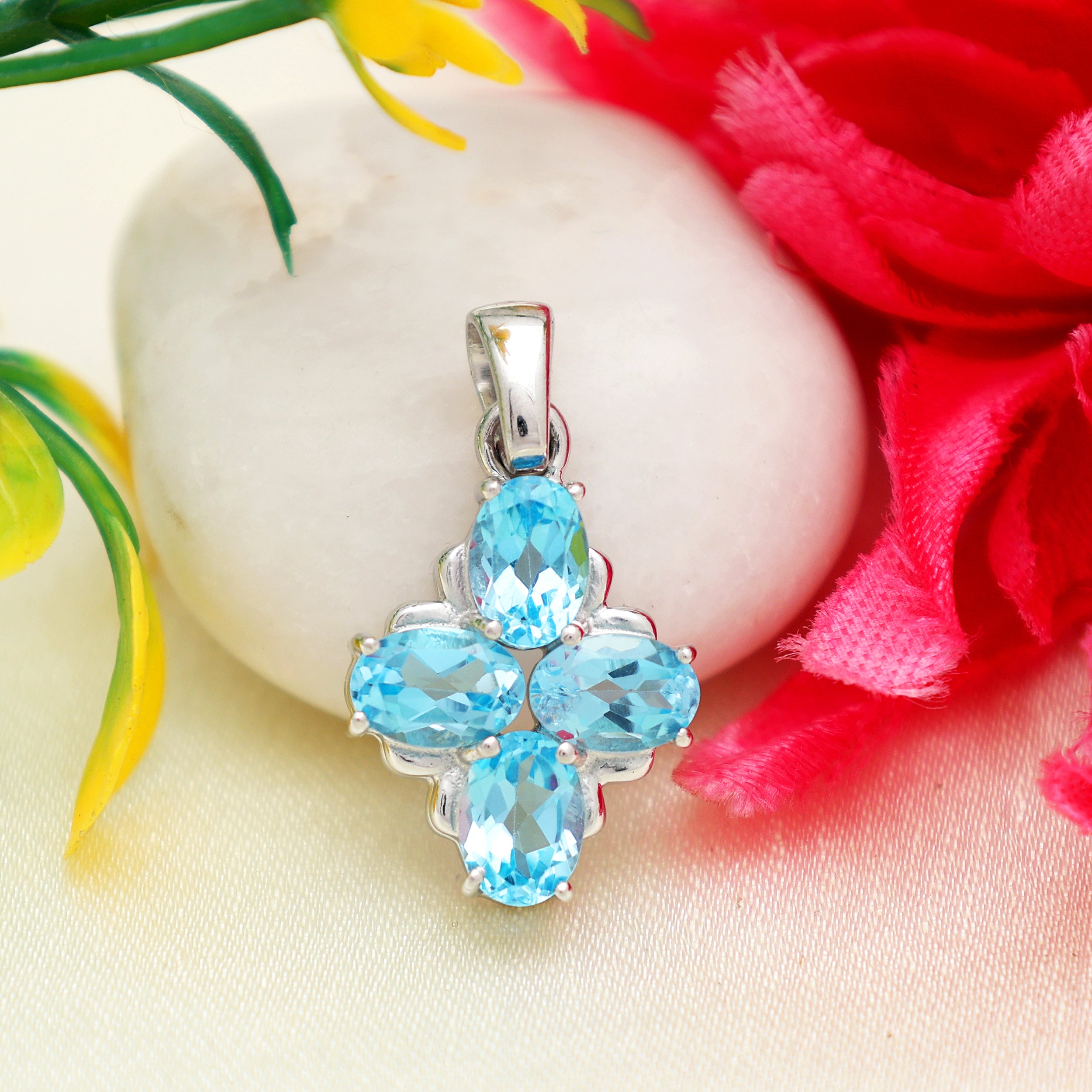 Swiss Blue Topaz Oval Pendant with Prong Setting