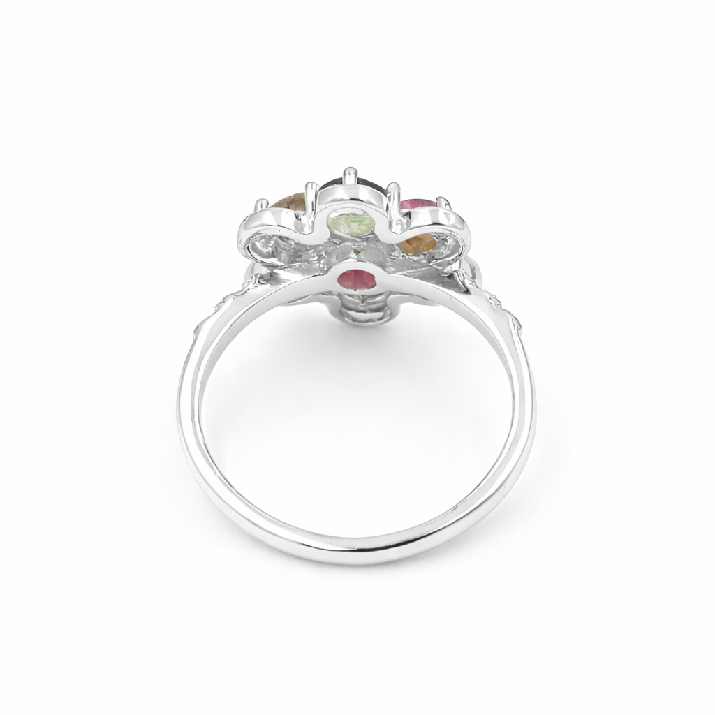 Multi Tourmaline Floral Cluster Ring in 925 Silver