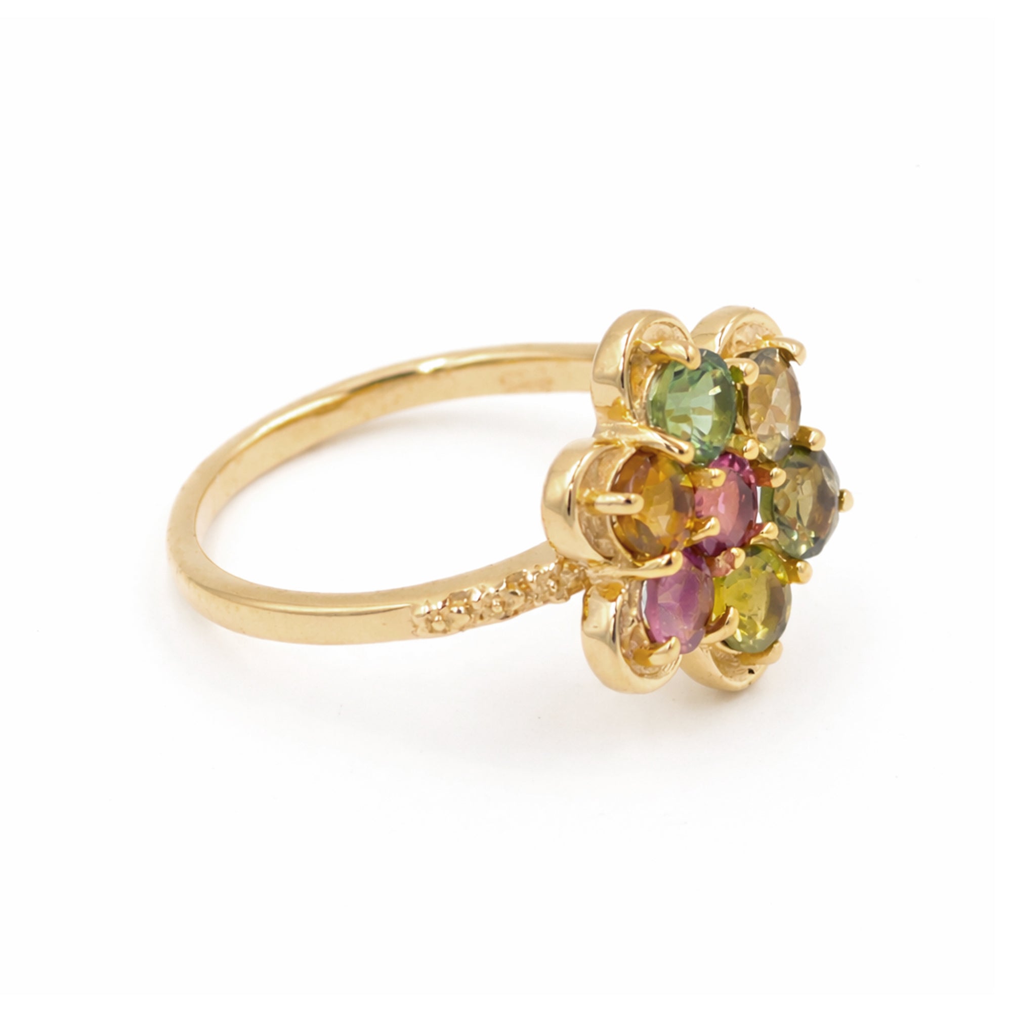 Multi Tourmaline Floral Cluster Ring in 925 Silver