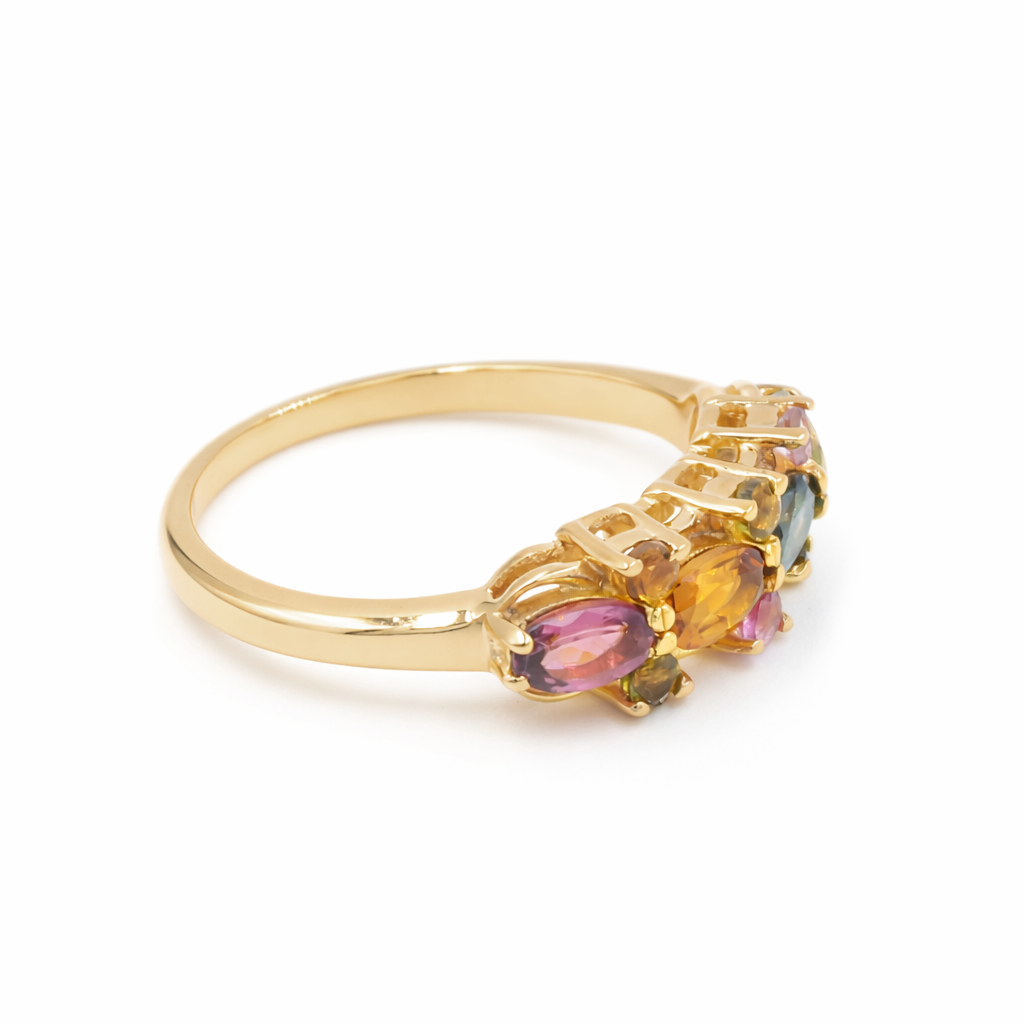 Multi Tourmaline Ten Stone Layered Ring in 925 Silver