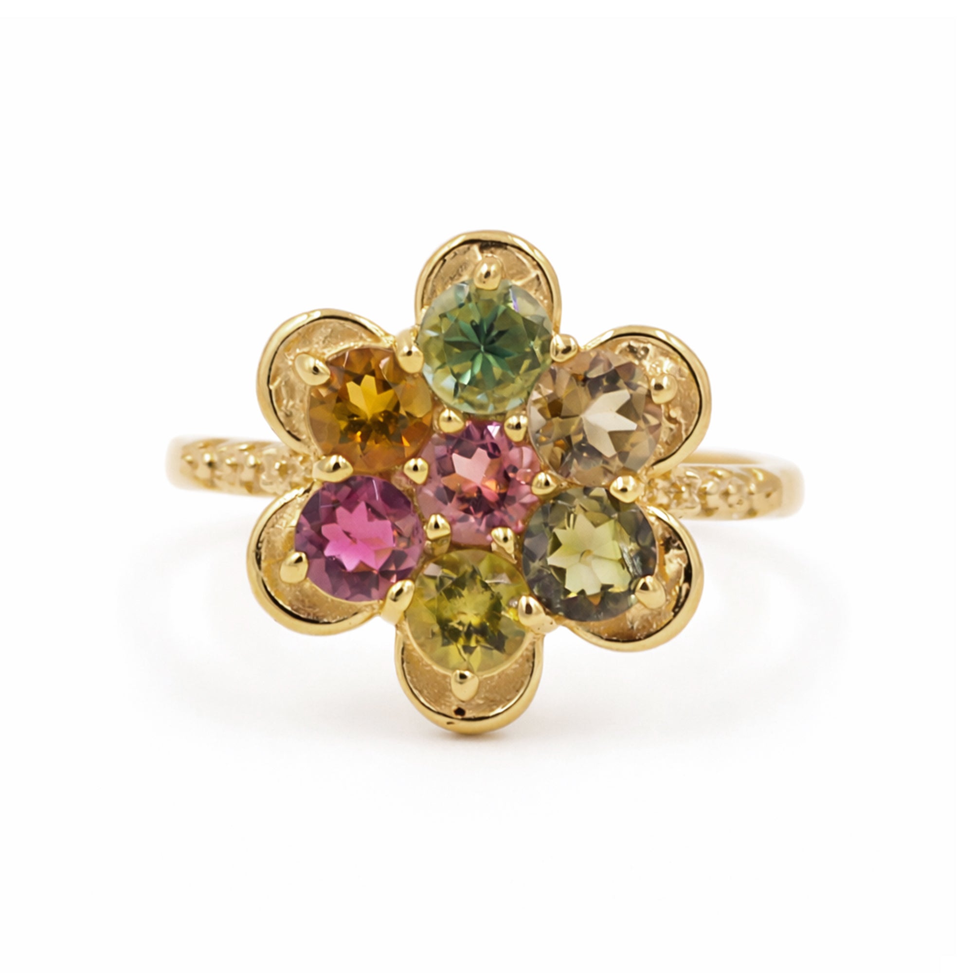 Multi Tourmaline Floral Cluster Ring in 925 Silver