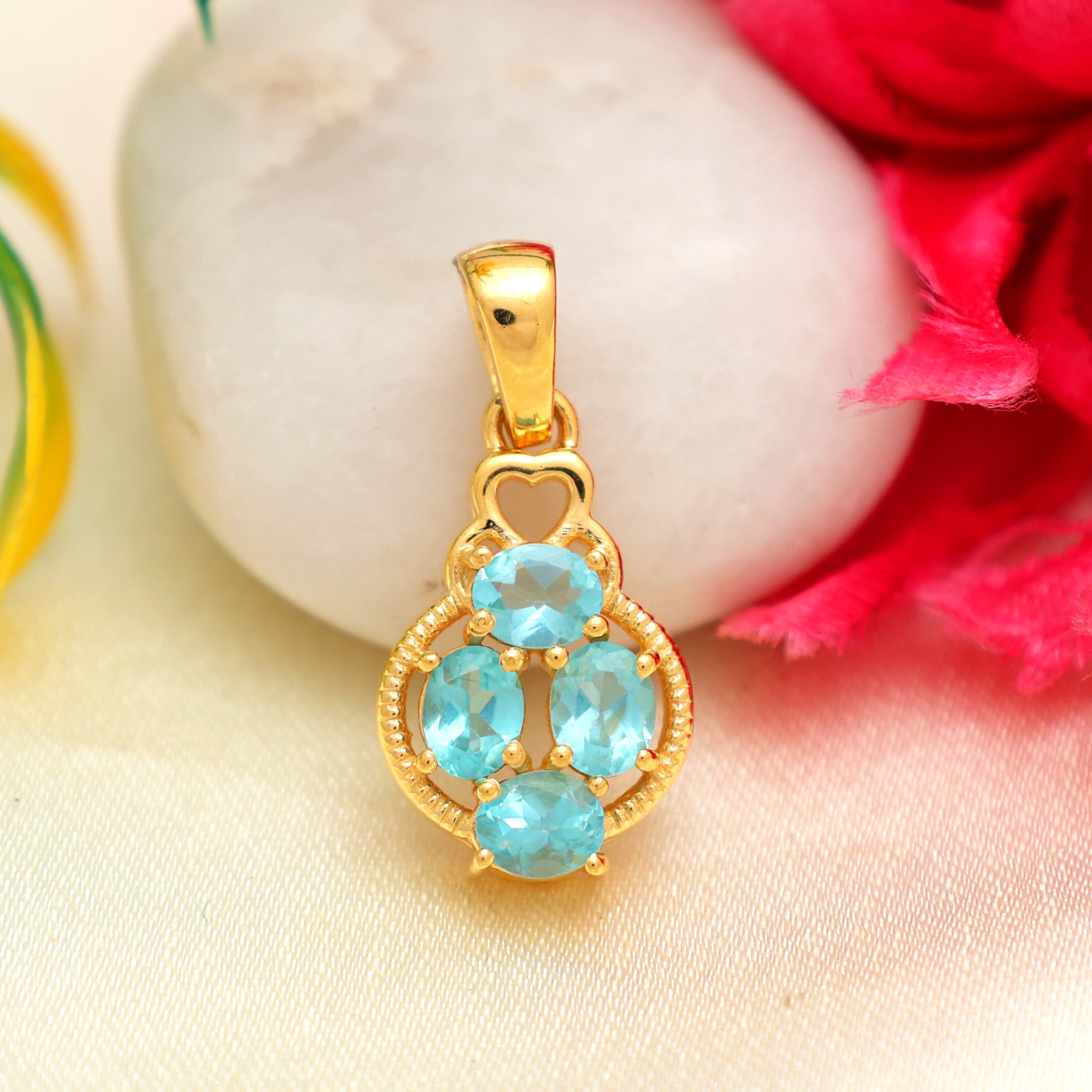 Sky Apatite Oval Pendant with Prong Setting