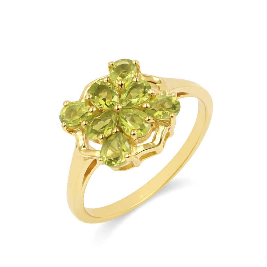 Silver 925 Green Hellebore Peridot Ring 8 Pear Stone Floral Design