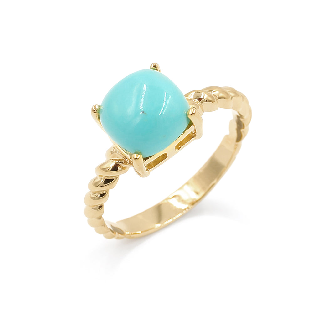 Turquoise Cushion Cabochon Ring 925 Silver Rope Band