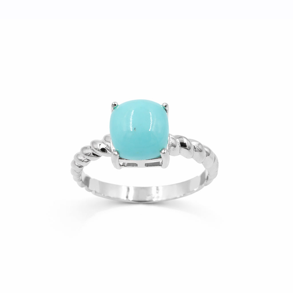 Turquoise Cushion Cabochon Ring 925 Silver Rope Band