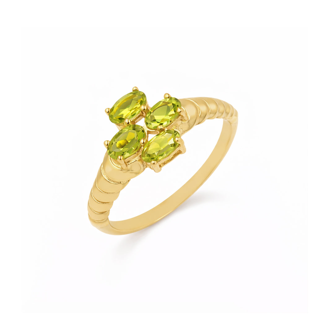 Silver 925 Four Stone Peridot Ring Symbolic Designer Ring