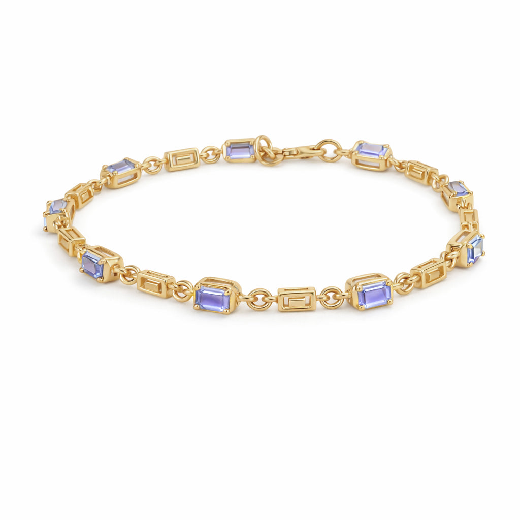 Tanzanite Octagon Stone Charm & Blank Link Bracelet in 925 Silver