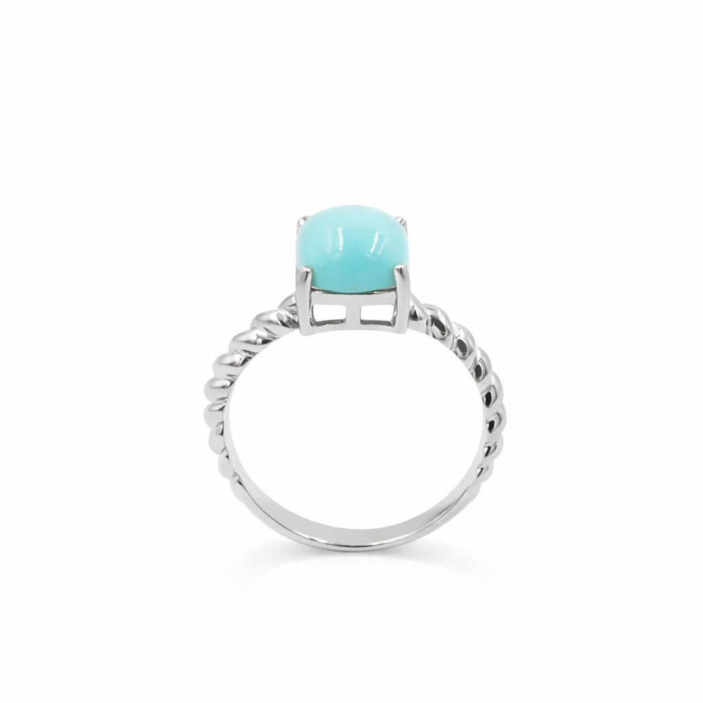 Turquoise Cushion Cabochon Ring 925 Silver Rope Band