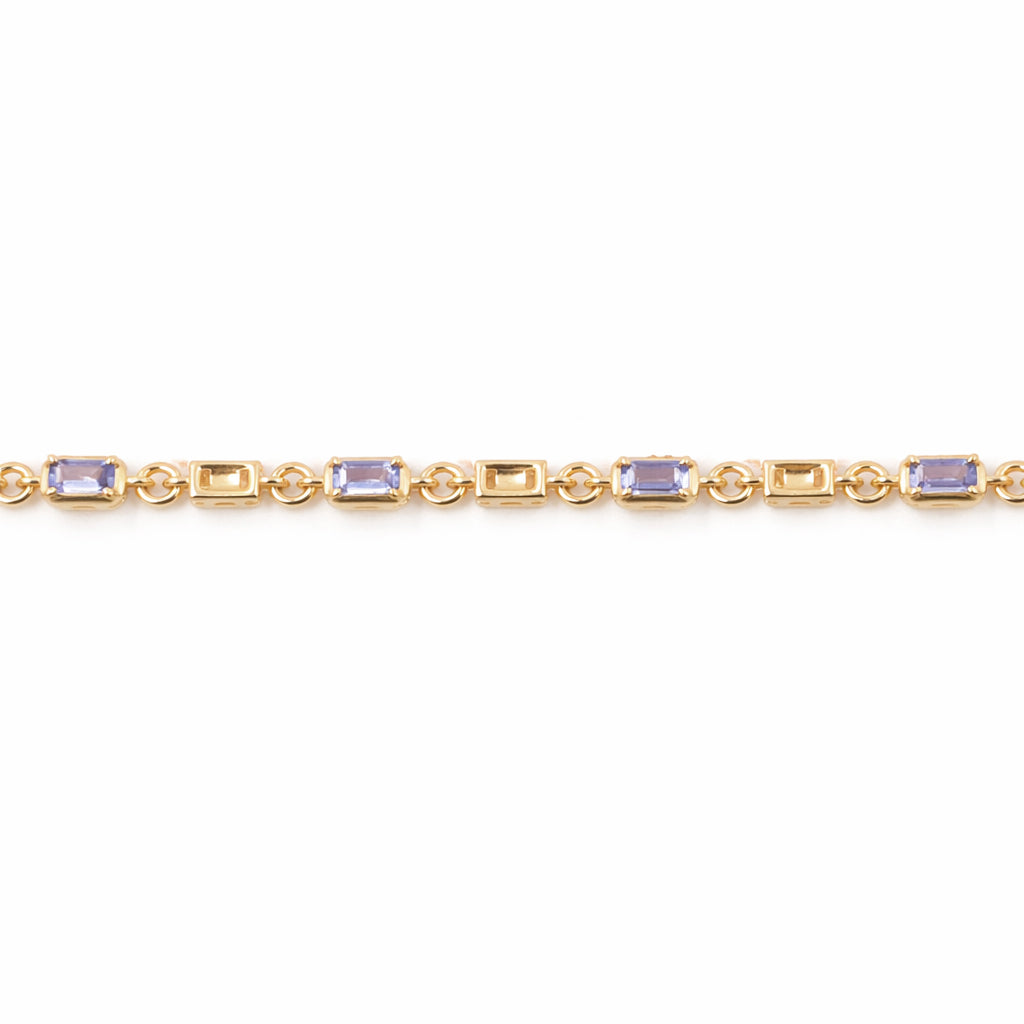 Tanzanite Octagon Stone Charm & Blank Link Bracelet in 925 Silver