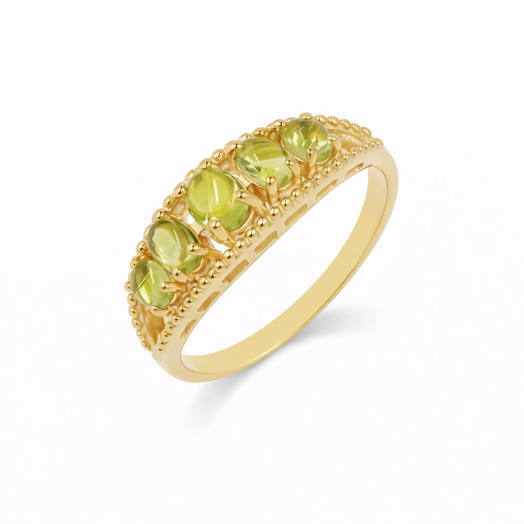 Three Eye Goddess Peridot Cabochon Ring in 925 Silver