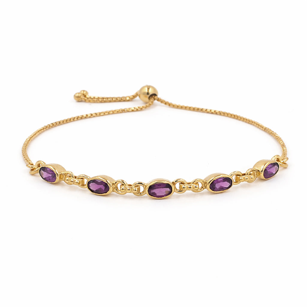 Rhodolite Garnet Oval Stone Charm Link Bracelet in 925 Silver