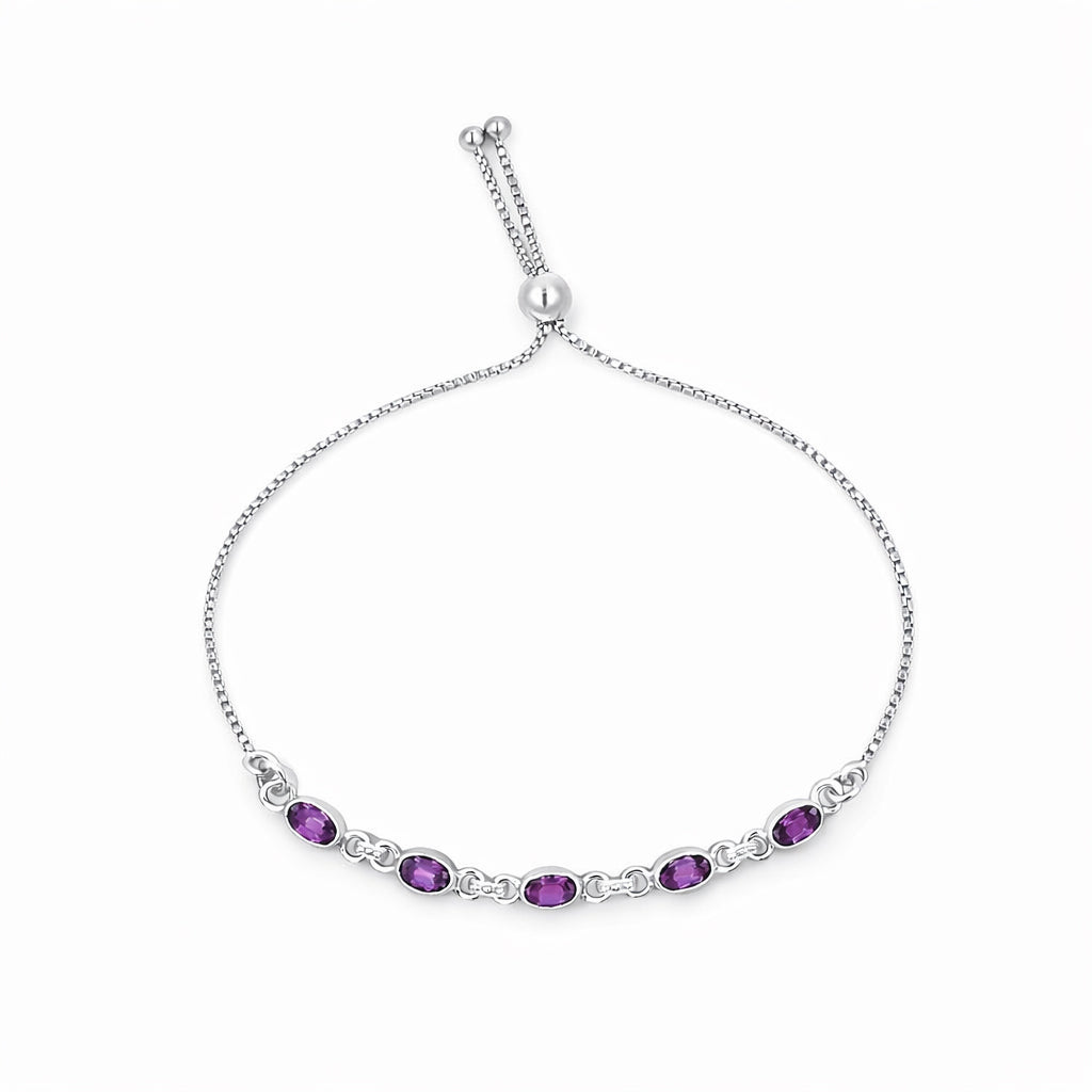 Rhodolite Garnet Oval Stone Charm Link Bracelet in 925 Silver