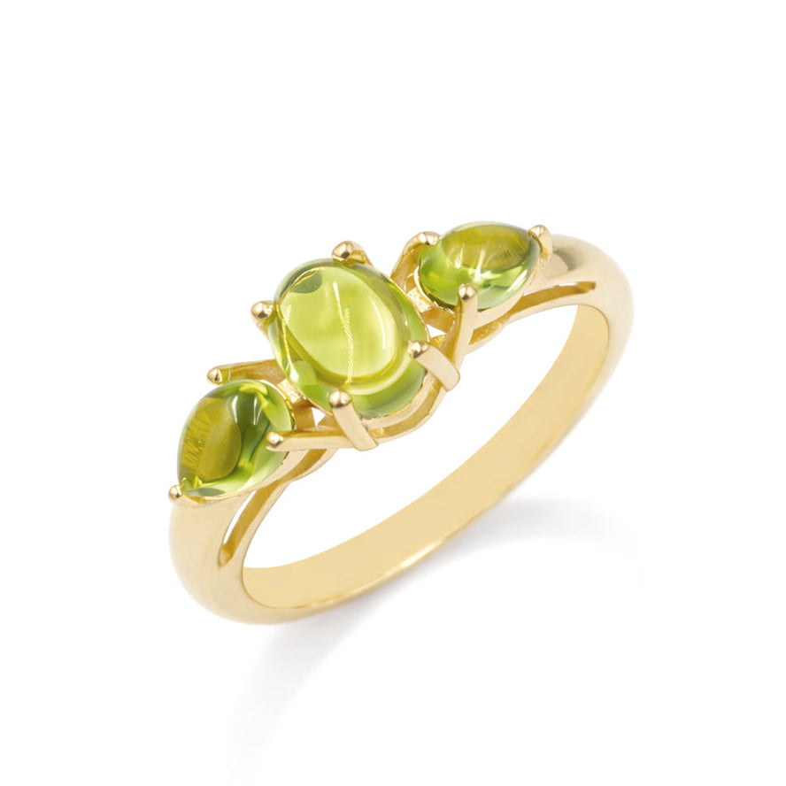 Peridot Cabochon Three Stone Ring in 925 Silver