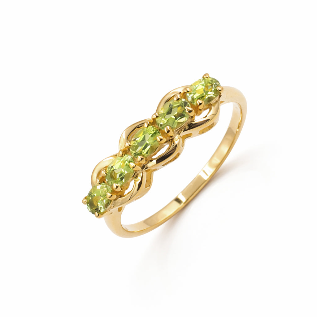 Peridot Five Stone Fancy Band Ring in 925 Silver