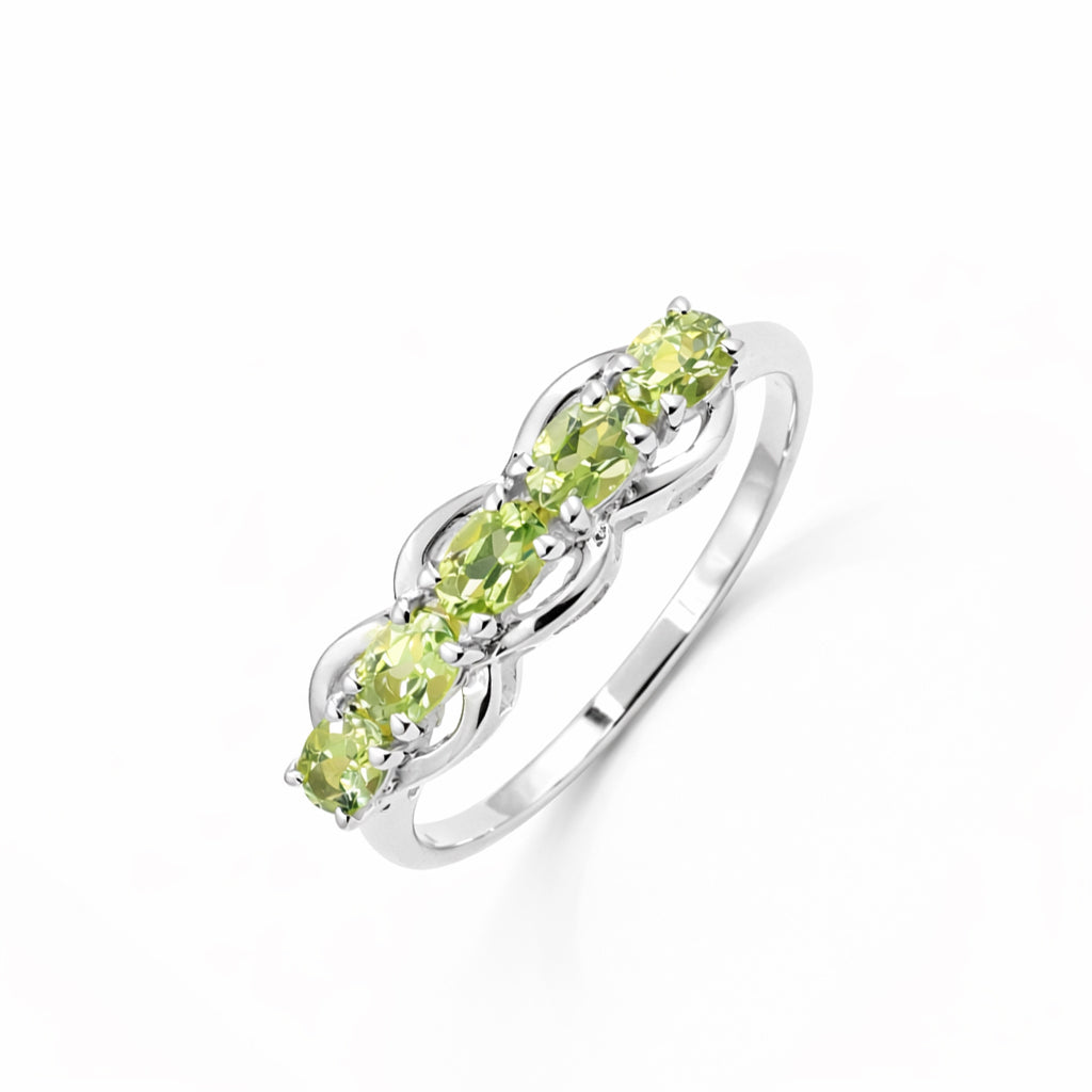 Peridot Five Stone Fancy Band Ring in 925 Silver
