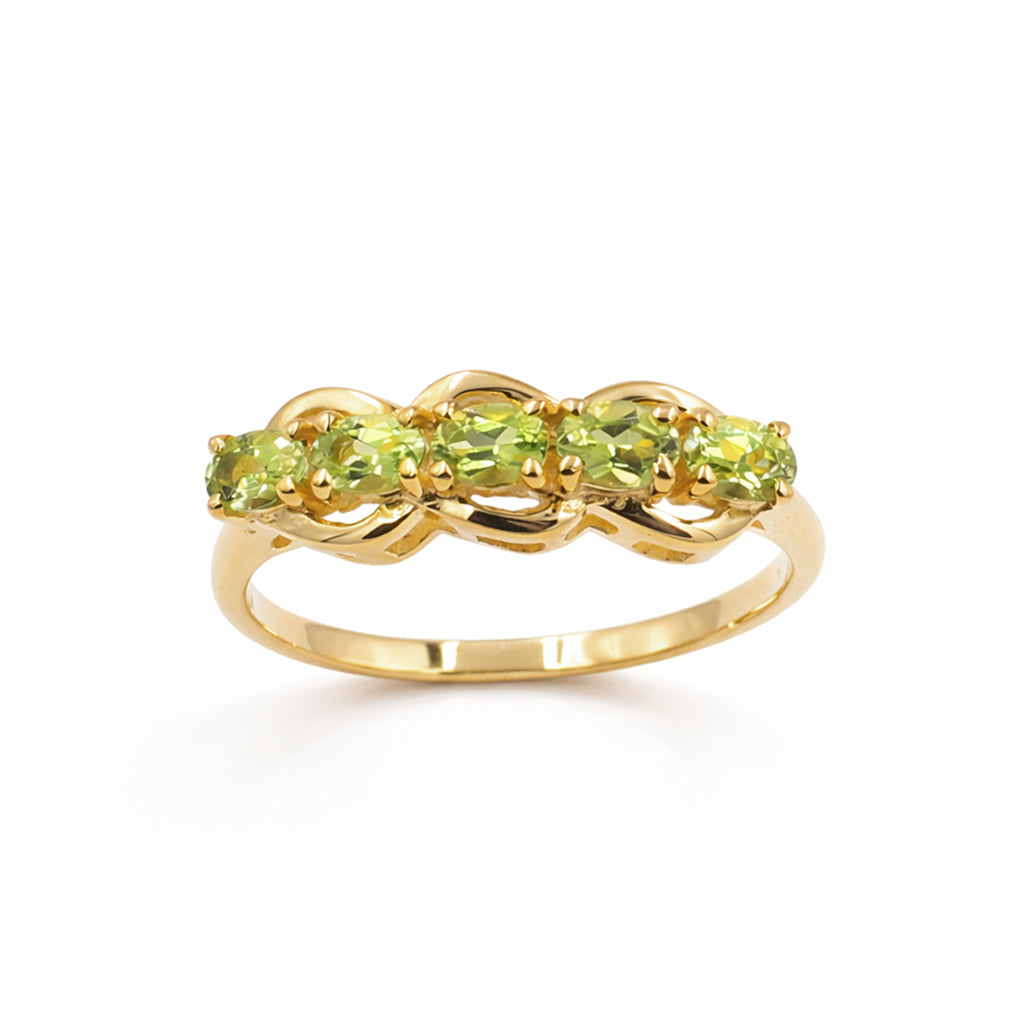 Peridot Five Stone Fancy Band Ring in 925 Silver