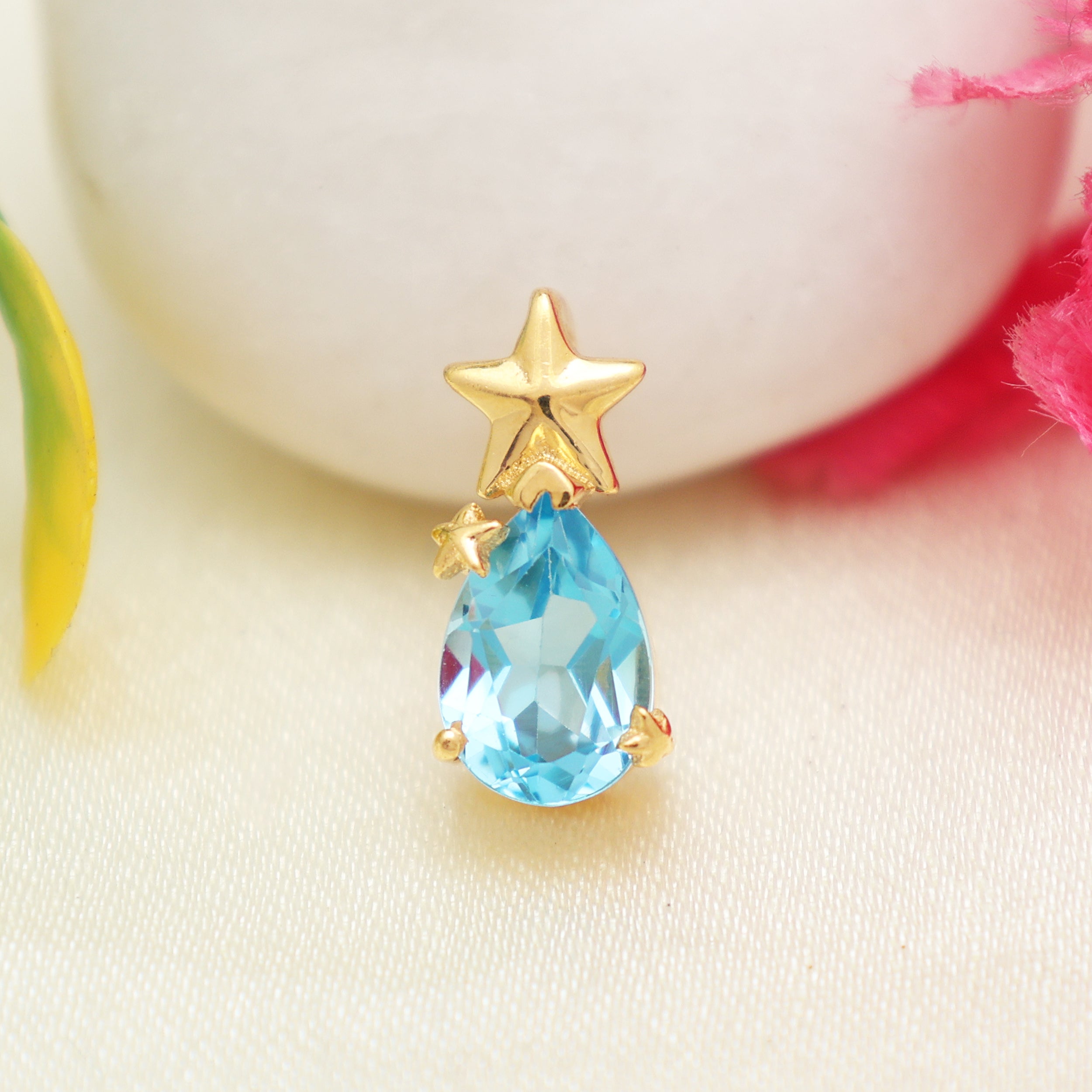 Swiss Blue Topaz Pear Pendant with Prong Setting