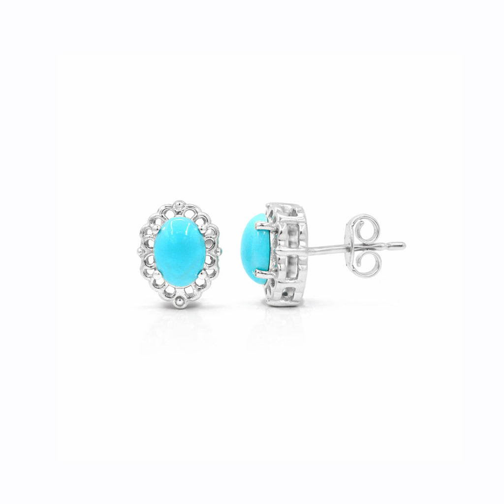 Heritage Classic Turquoise Oval Cabochon Prong Stud Earrings