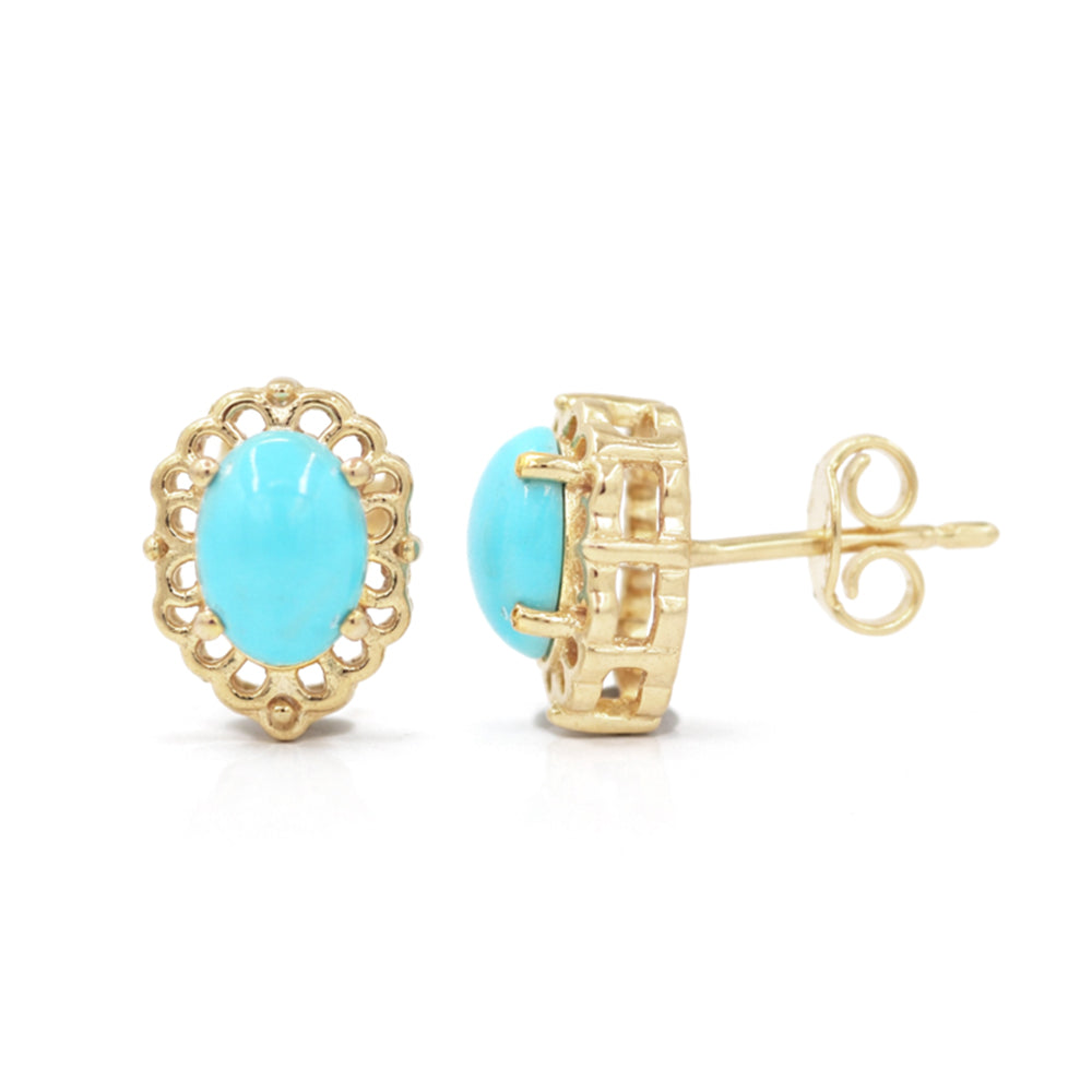 Heritage Classic Turquoise Oval Cabochon Prong Stud Earrings