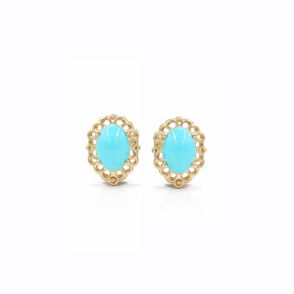 Heritage Classic Turquoise Oval Cabochon Prong Stud Earrings