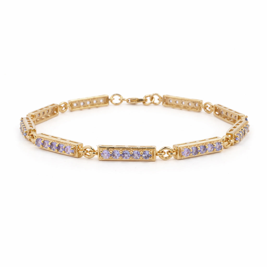 Tanzanite Round Bar Charm Link Bracelet in 925 Silver