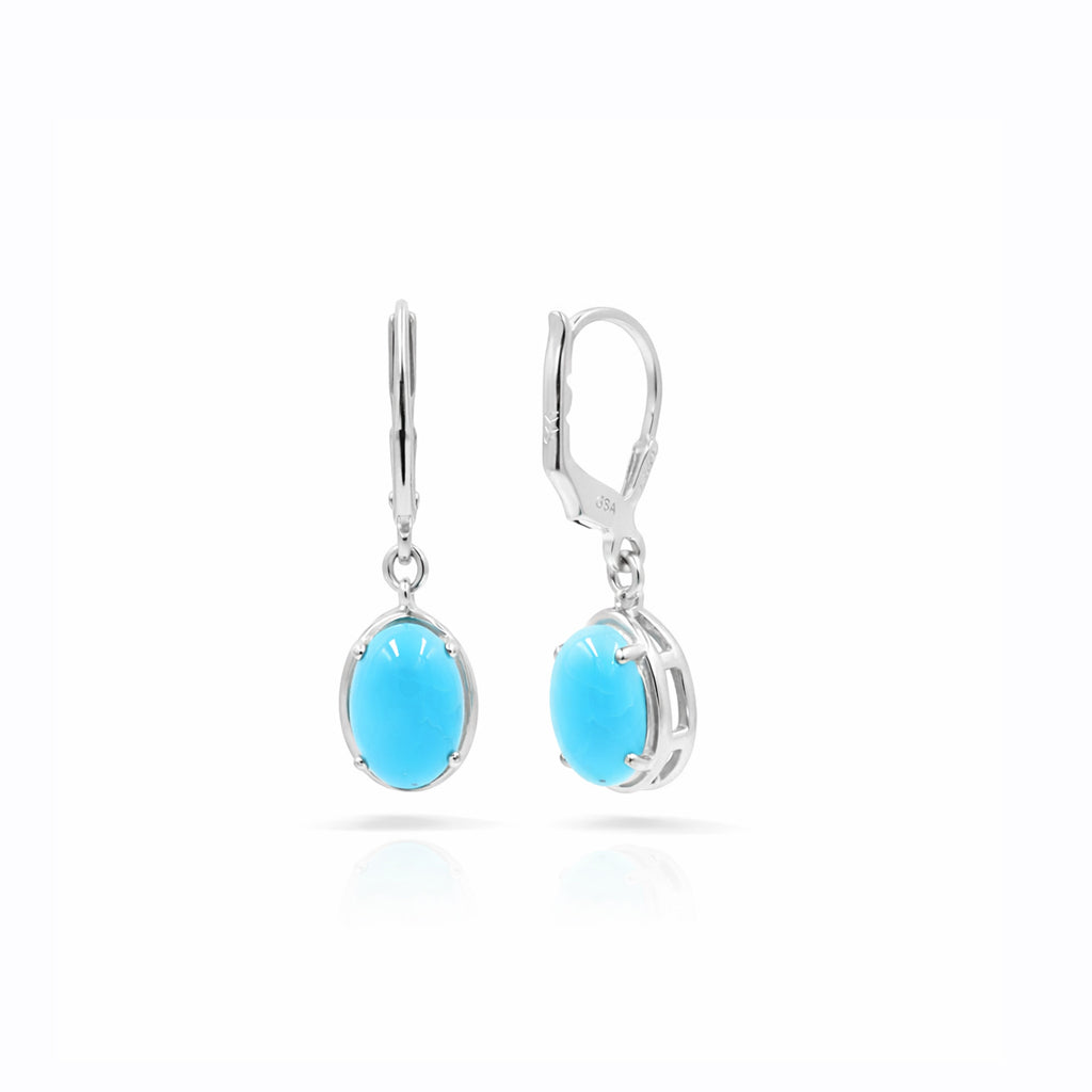 Turquoise Oval Cabochon Leverback Earrings 925 Silver