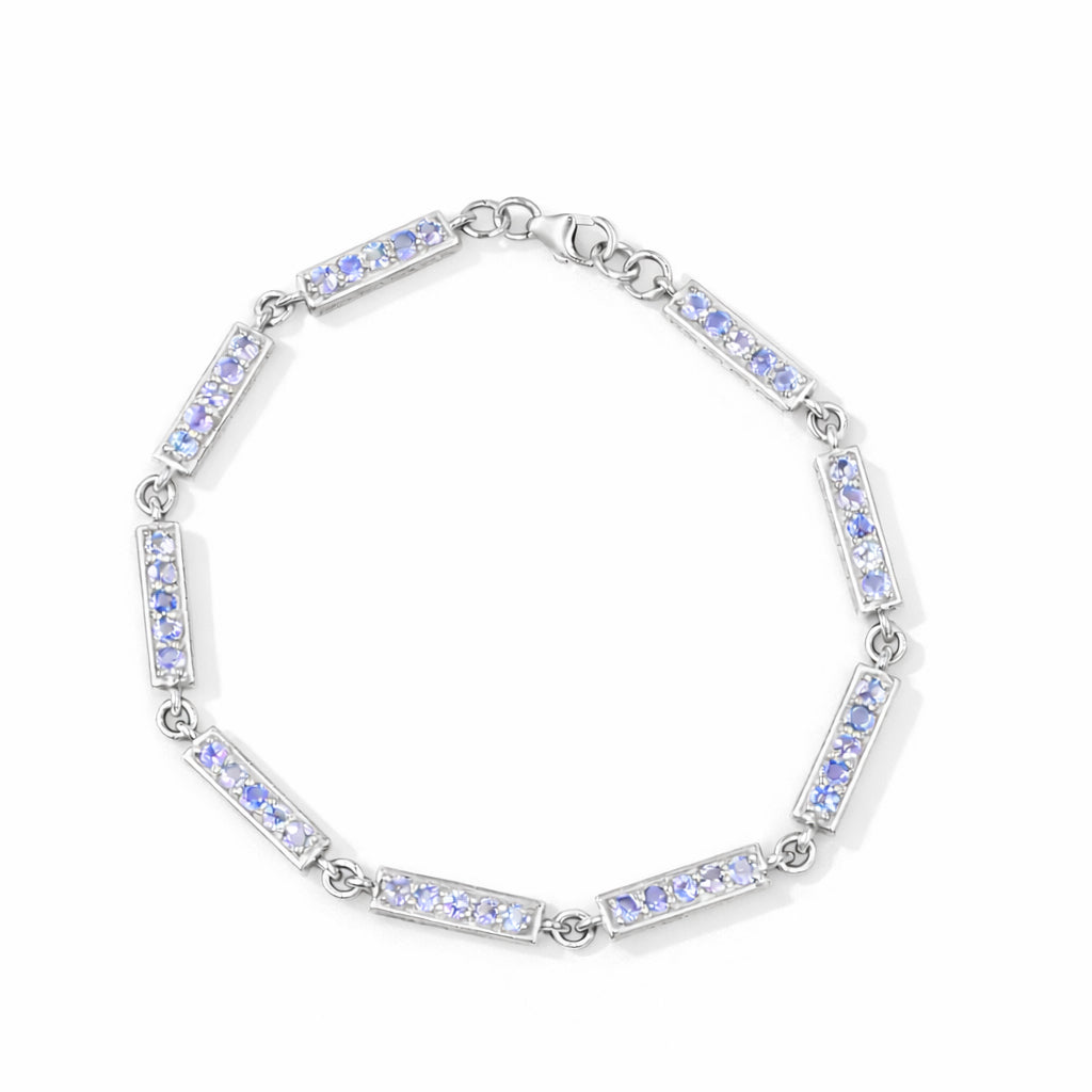 Tanzanite Round Bar Charm Link Bracelet in 925 Silver