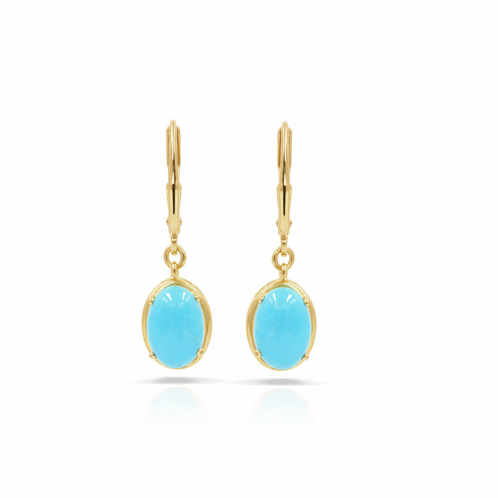 Turquoise Oval Cabochon Leverback Earrings 925 Silver