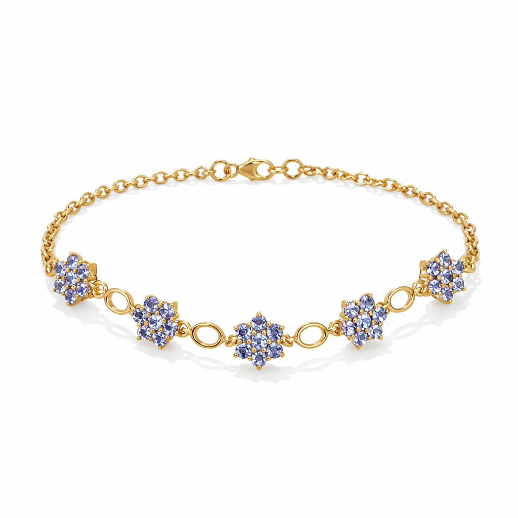 Perennial Geranium Inspired Blue Stone Floral Tanzanite Bracelet in 925 Silver