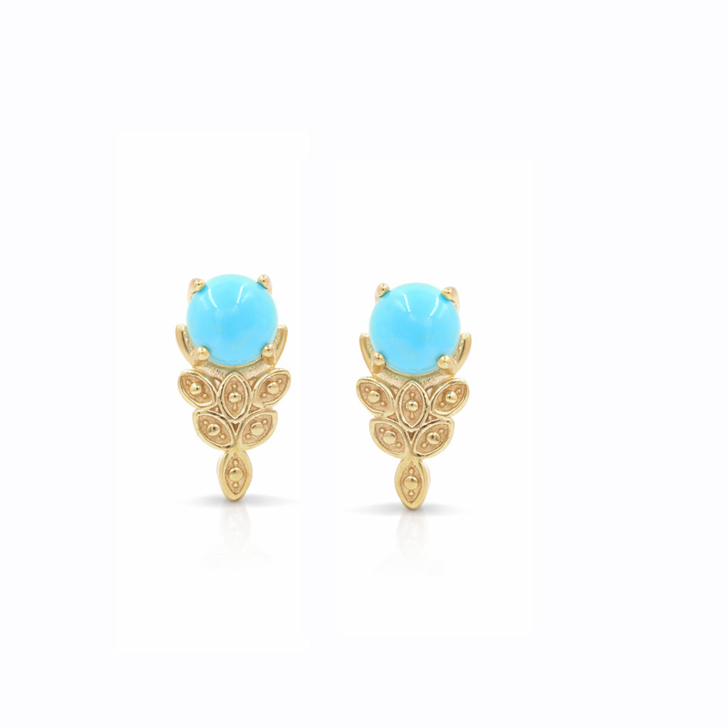 Turquoise Round Cabochon Designer Stud Earrings