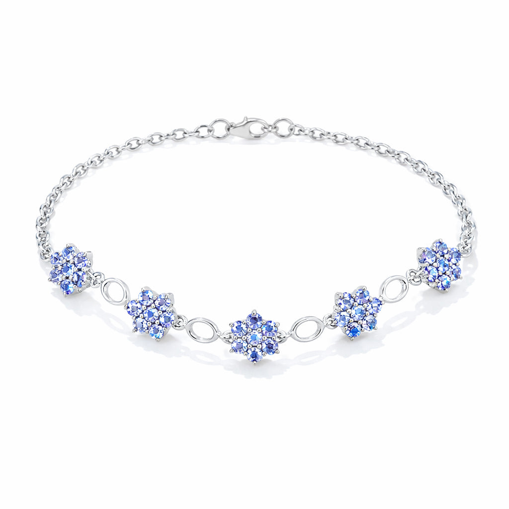 Perennial Geranium Inspired Blue Stone Floral Tanzanite Bracelet in 925 Silver